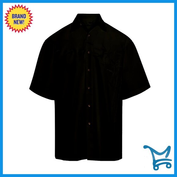 Men's Short Sleeve Button Down Shirt Relaxed Fit Tropical Embroidered